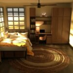 Cozy bedroom ideas: warm neutral bedroom with layered bedding and soft lighting